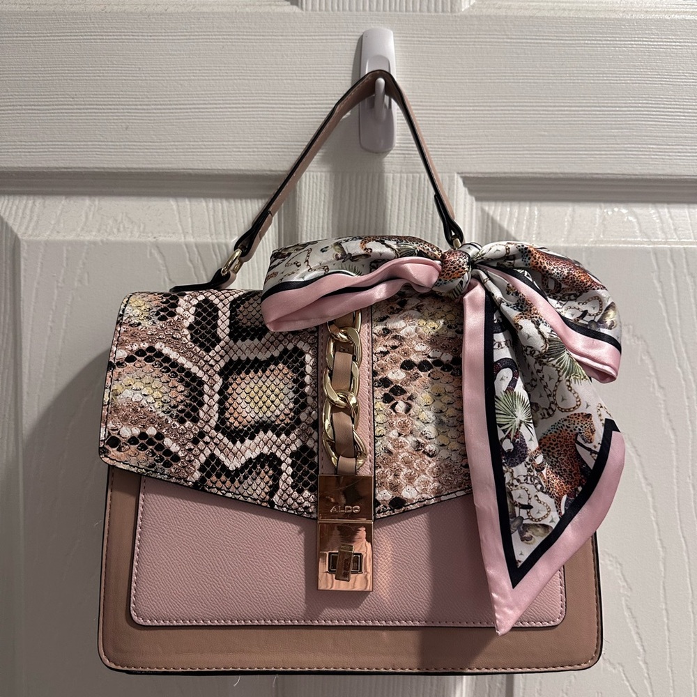 Aldo Pink and Snake Print Satchel